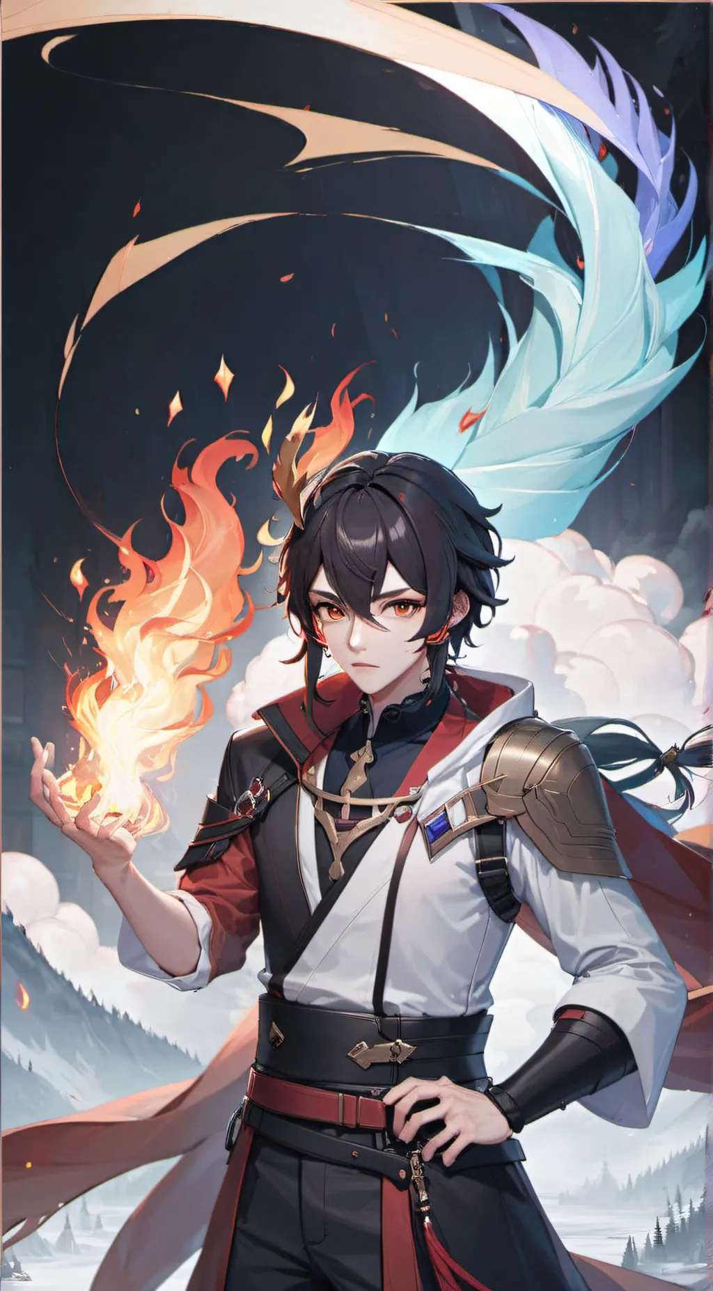 ai character: Fire background