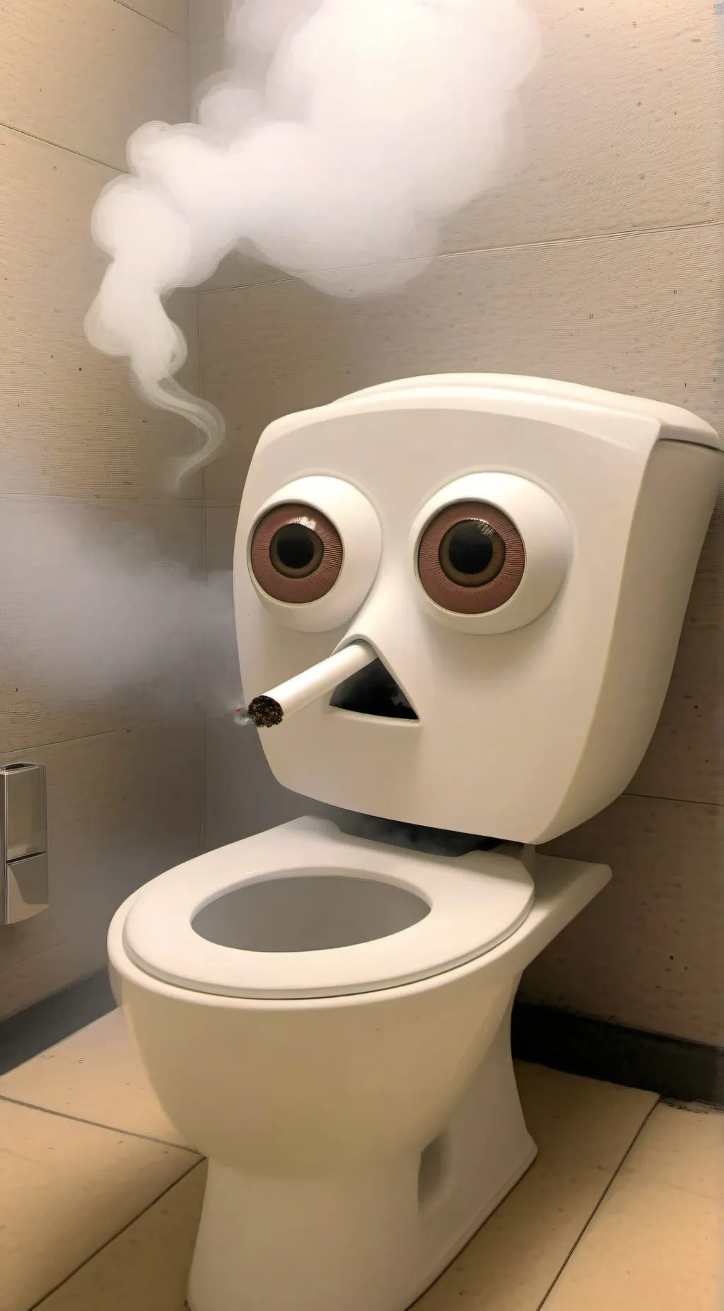 ai character: smoking toilet background