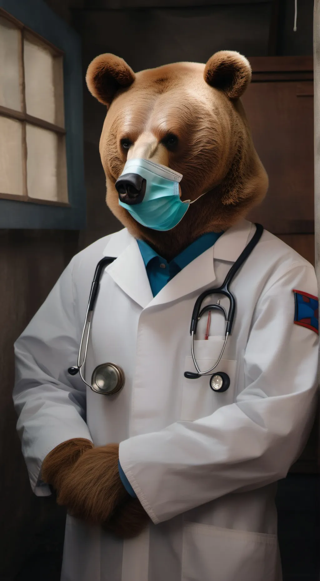 ai character: doctor bear background