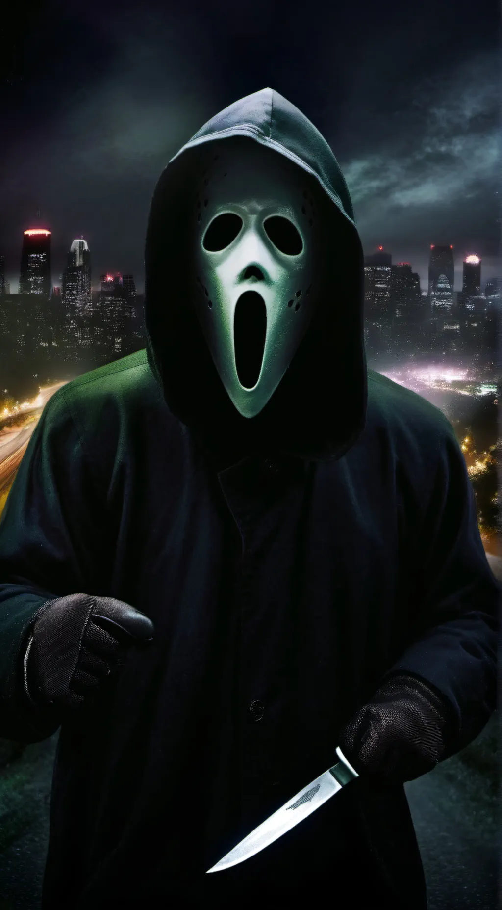 ai character: Ghost face  background