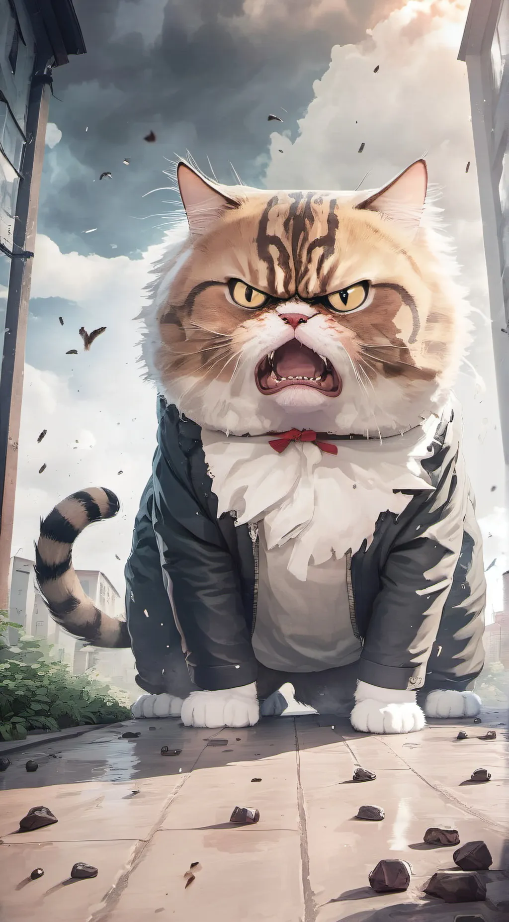 ai character: VERY ANGRY CAT background