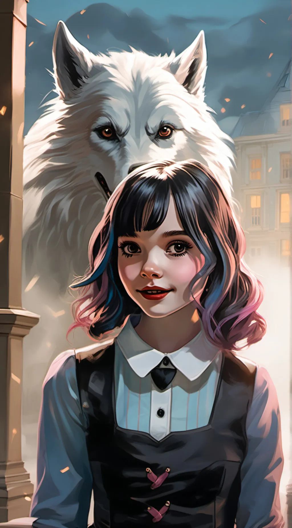 ai character: Enid and Wednesday background