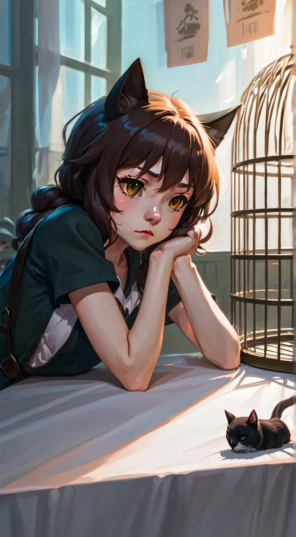 ai character: sad catgirl background