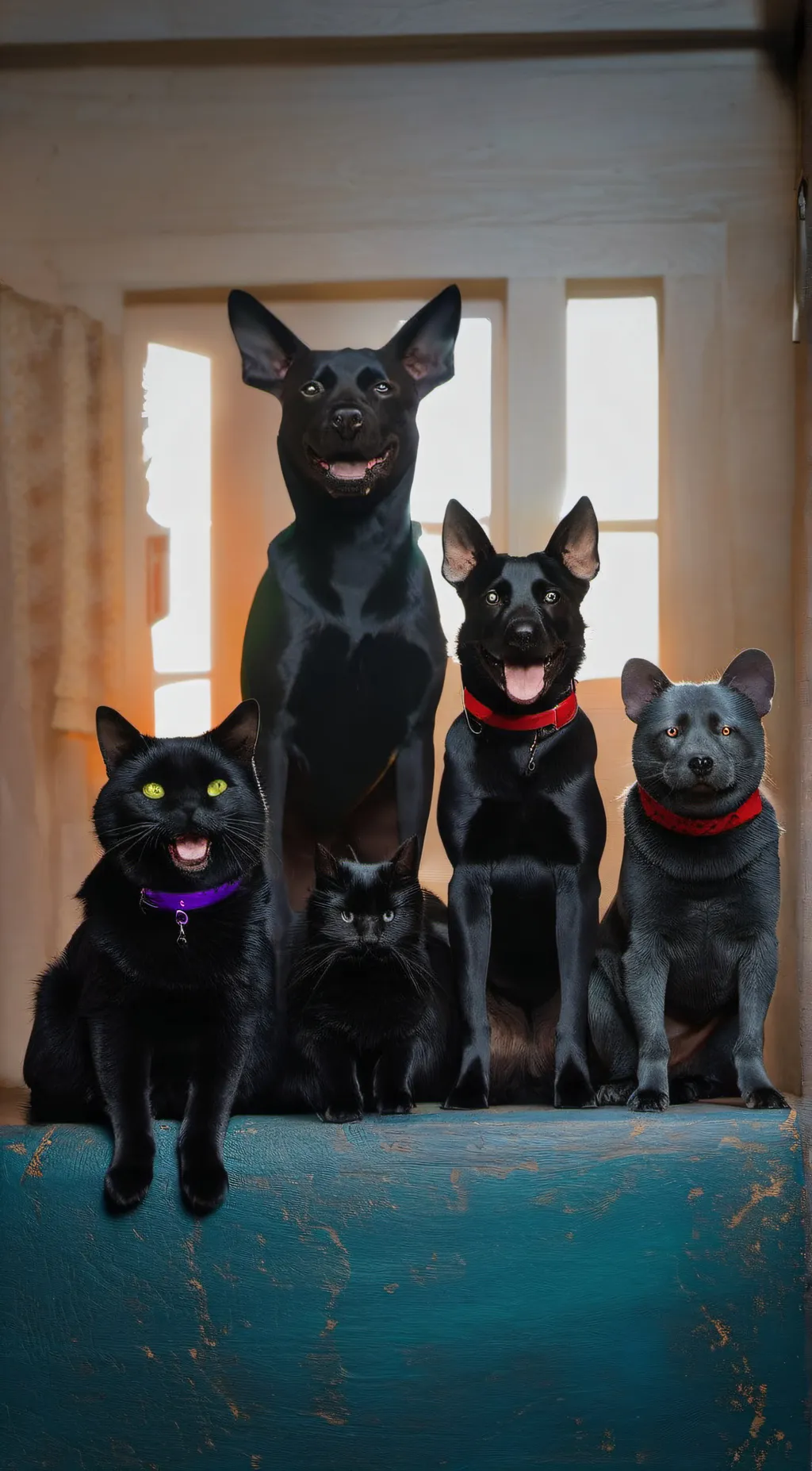 ai character: cartoon band❤️💜💙💚 background