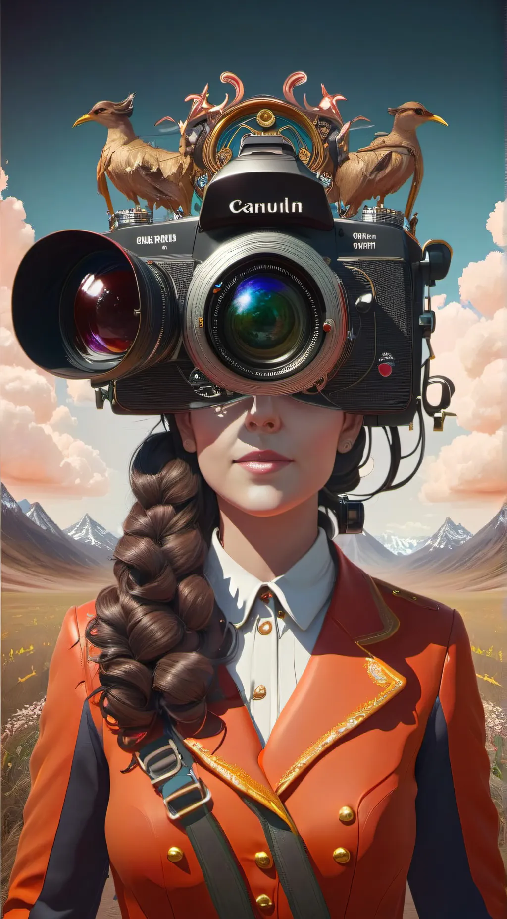 ai character: camera woman  background