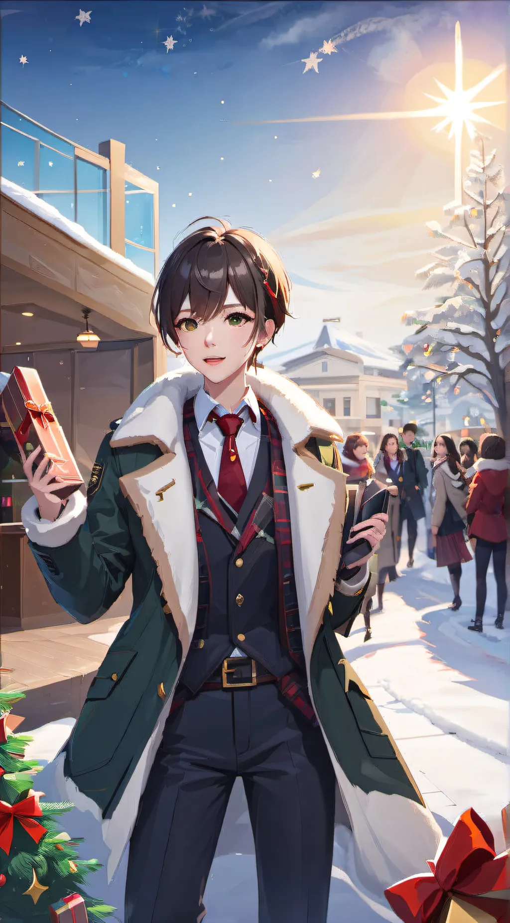 ai character: tadc at Christmas  background