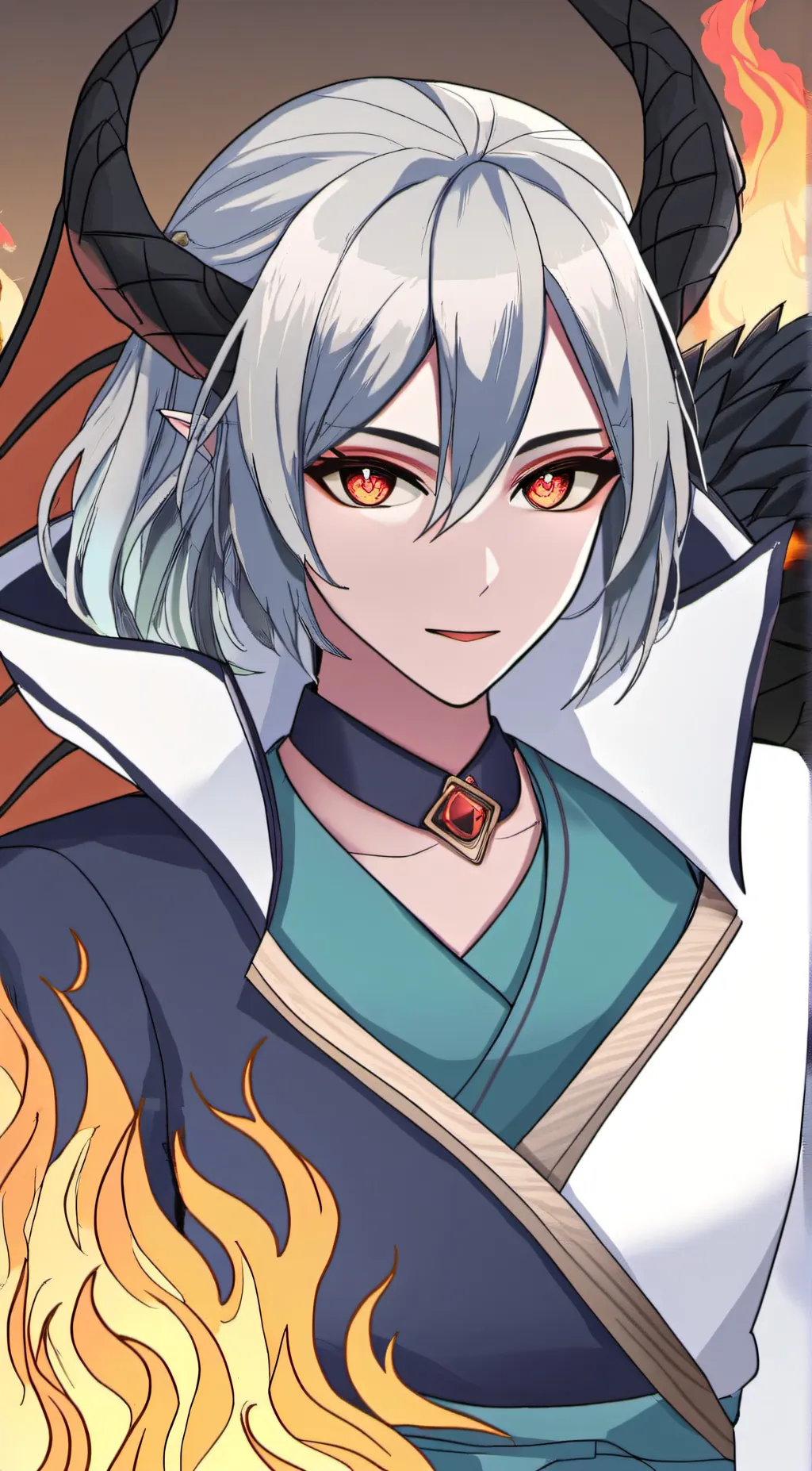 ai character: Fire dragon| Flame background