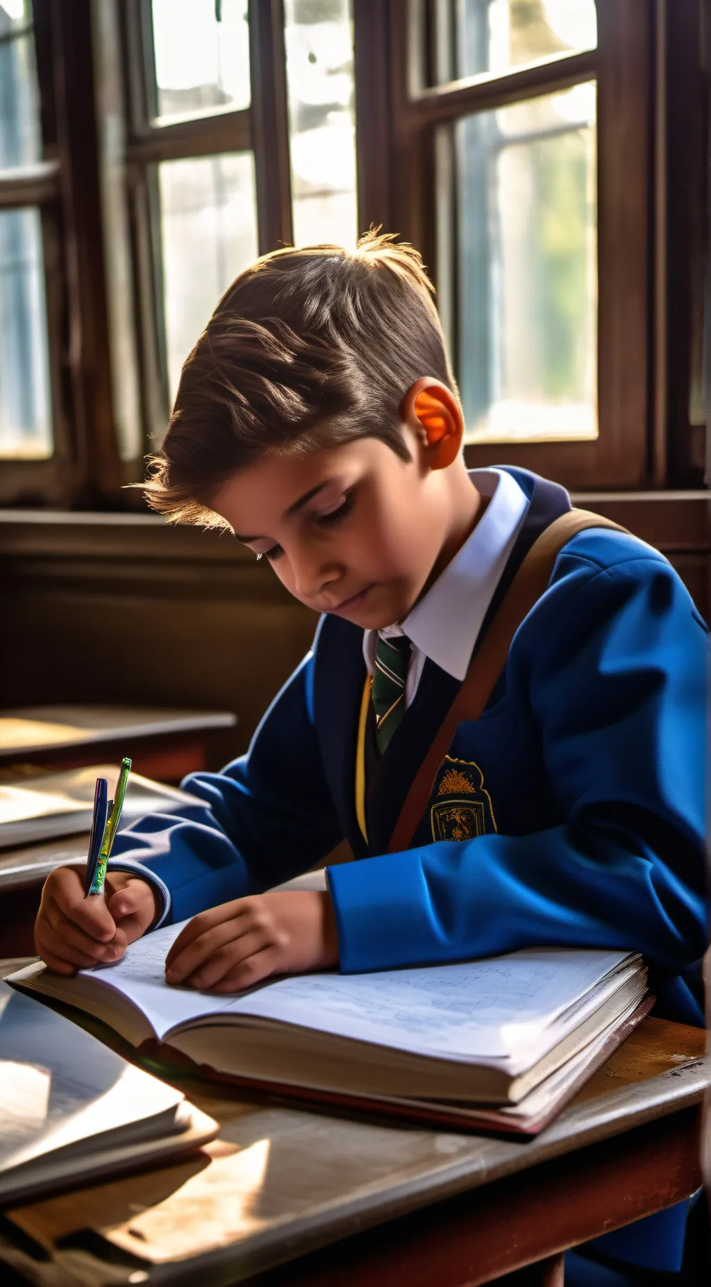 ai character: school boy background