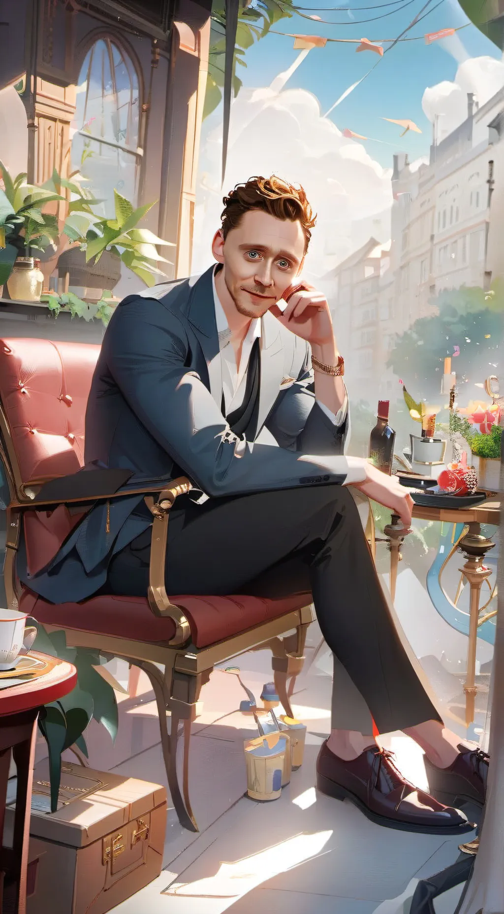 ai character: Tom Hiddleston  background