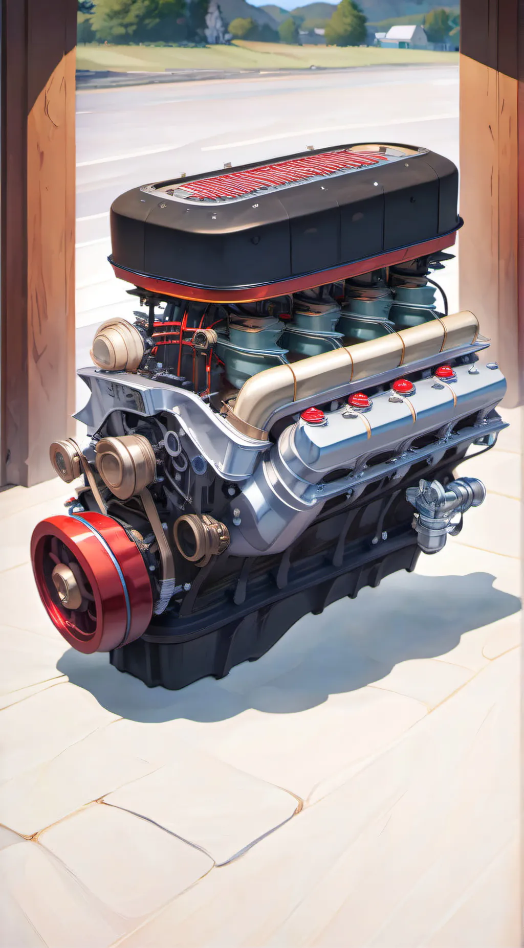 ai character: an old V8 engine background