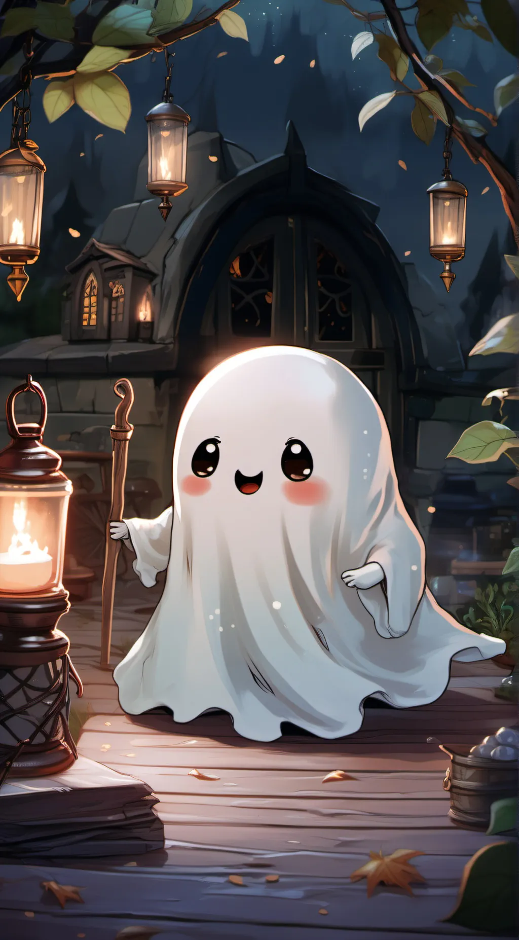 ai character: cute lil ghost background