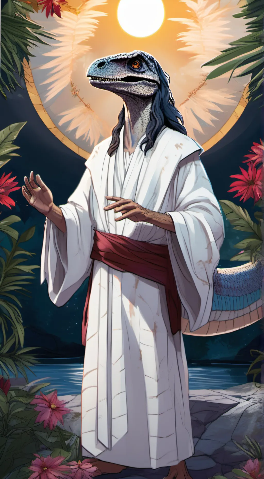 ai character: Raptor Jesus background