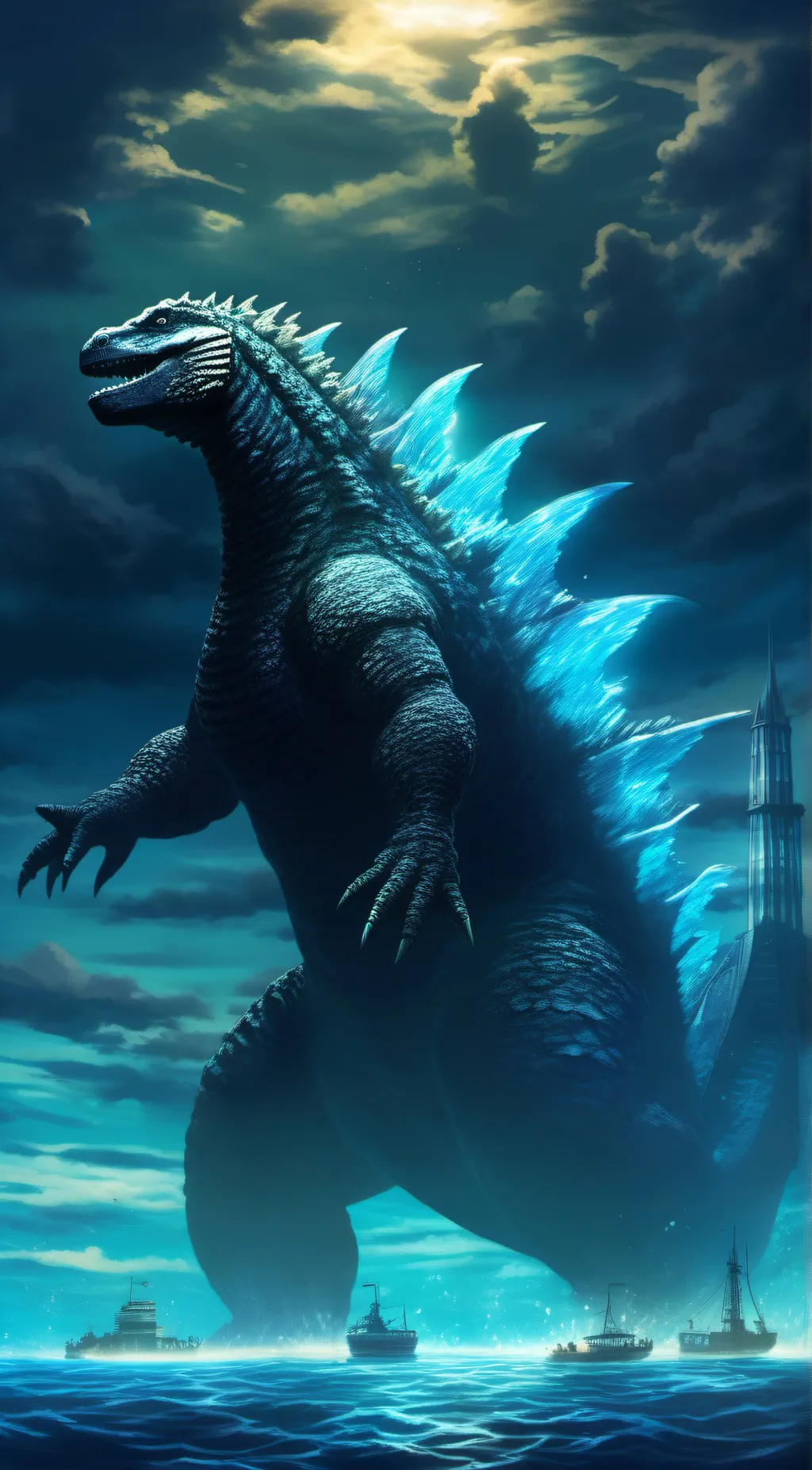 ai character: Nice Godzilla background