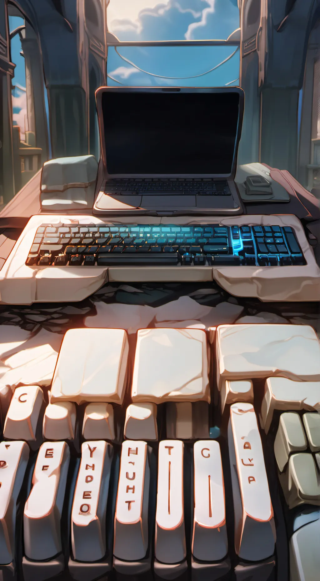 ai character: keyboard of truth background