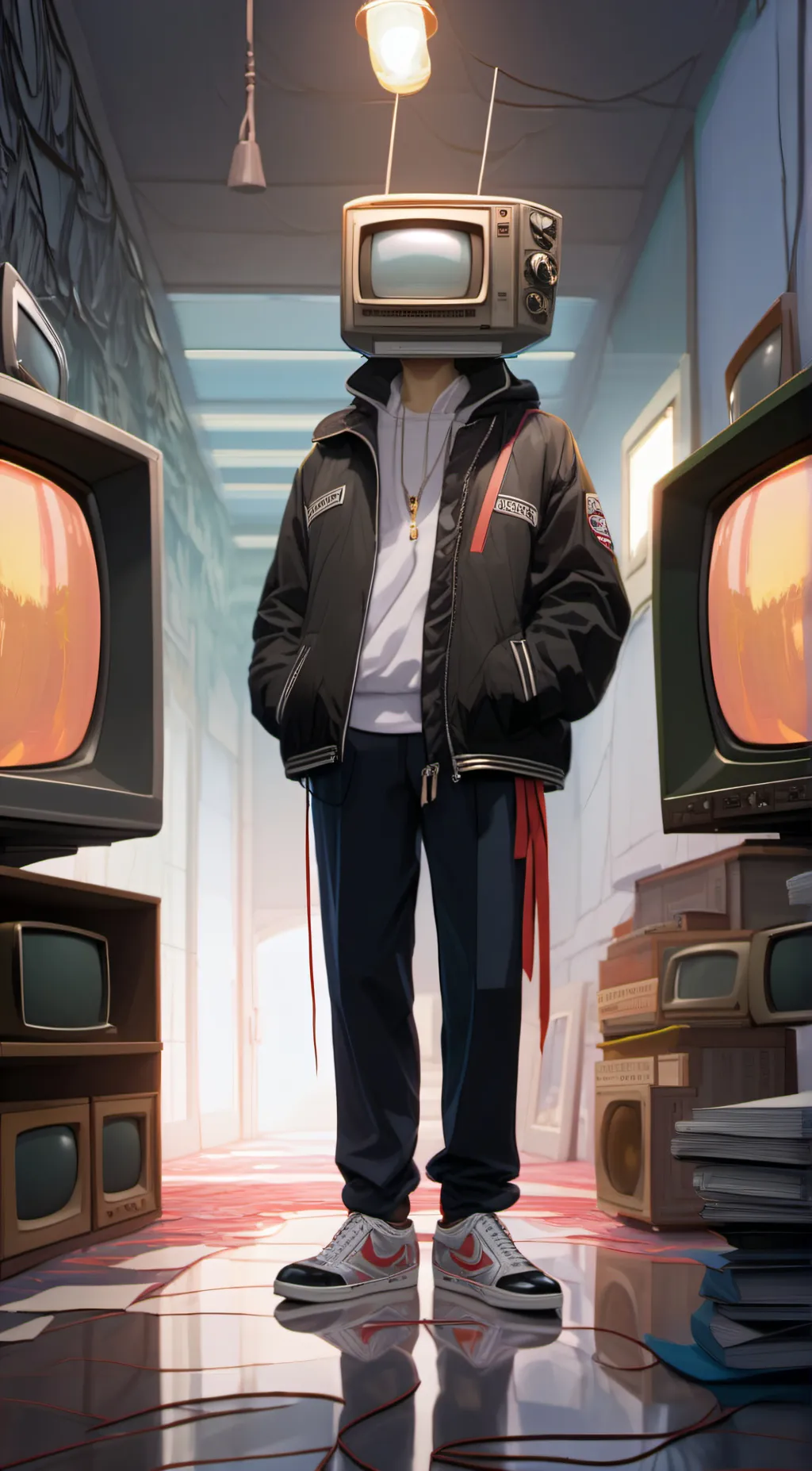 ai character: tv woman  background