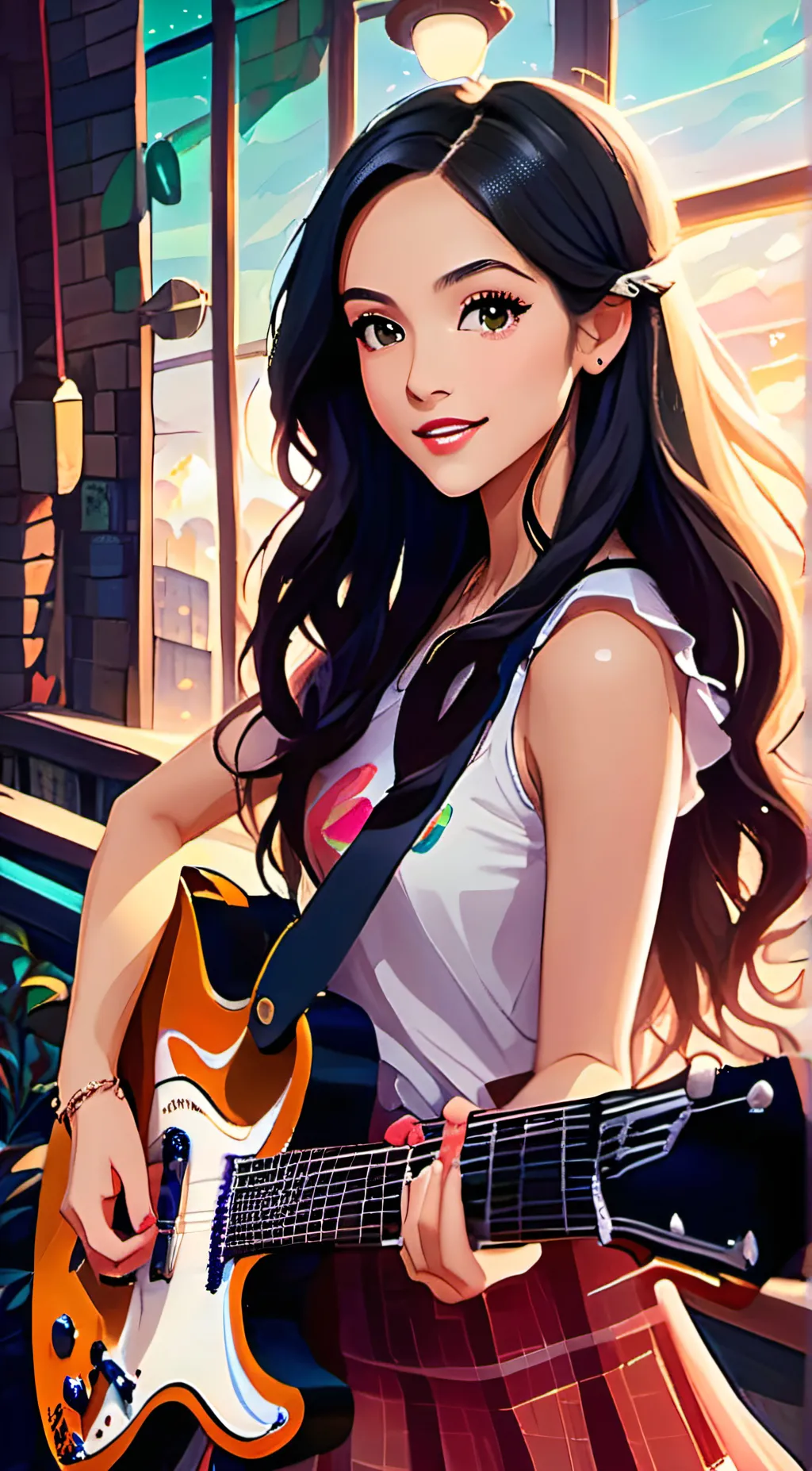 ai character: Olivia Rodrigo  background