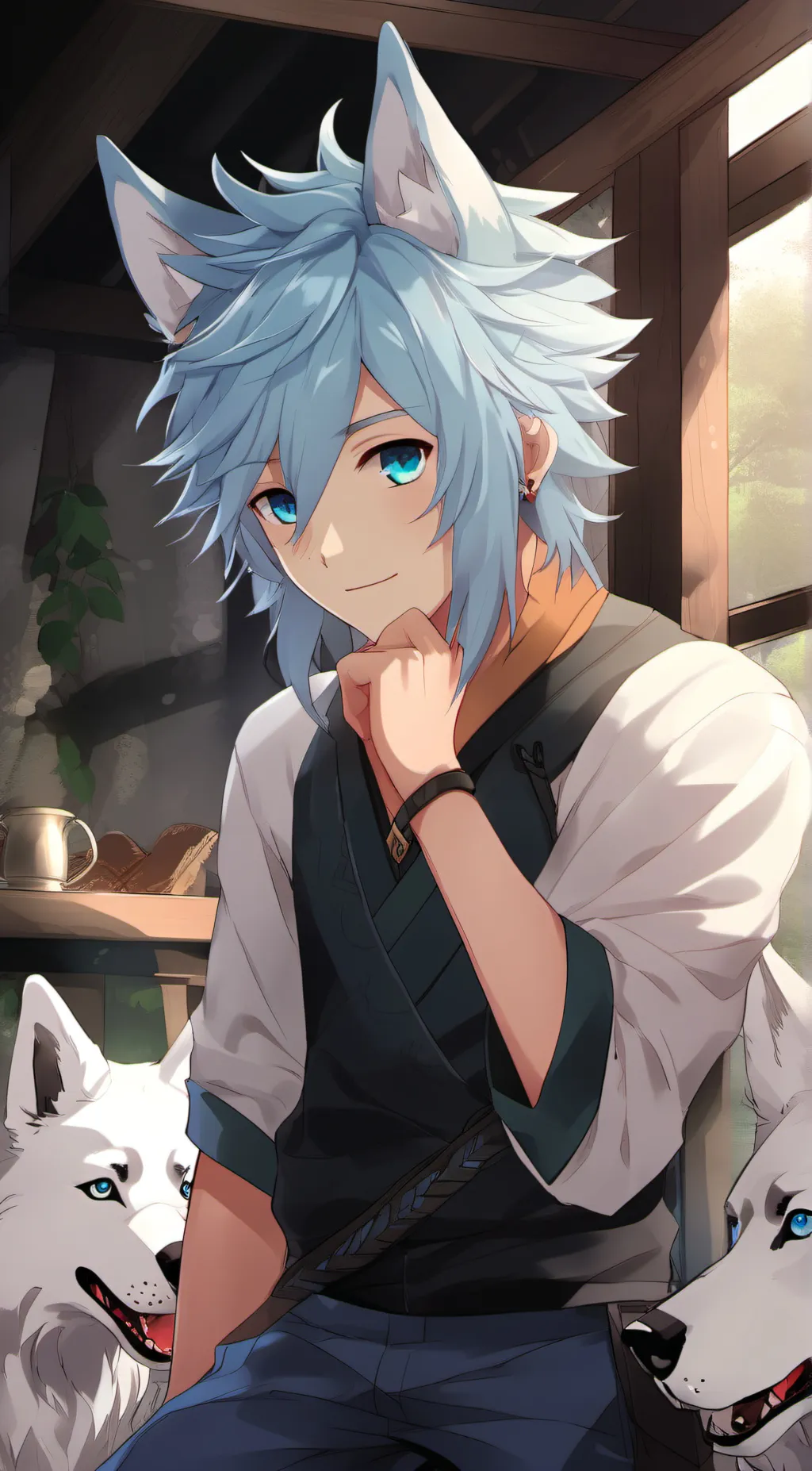 ai character: wolf boyfriend  background