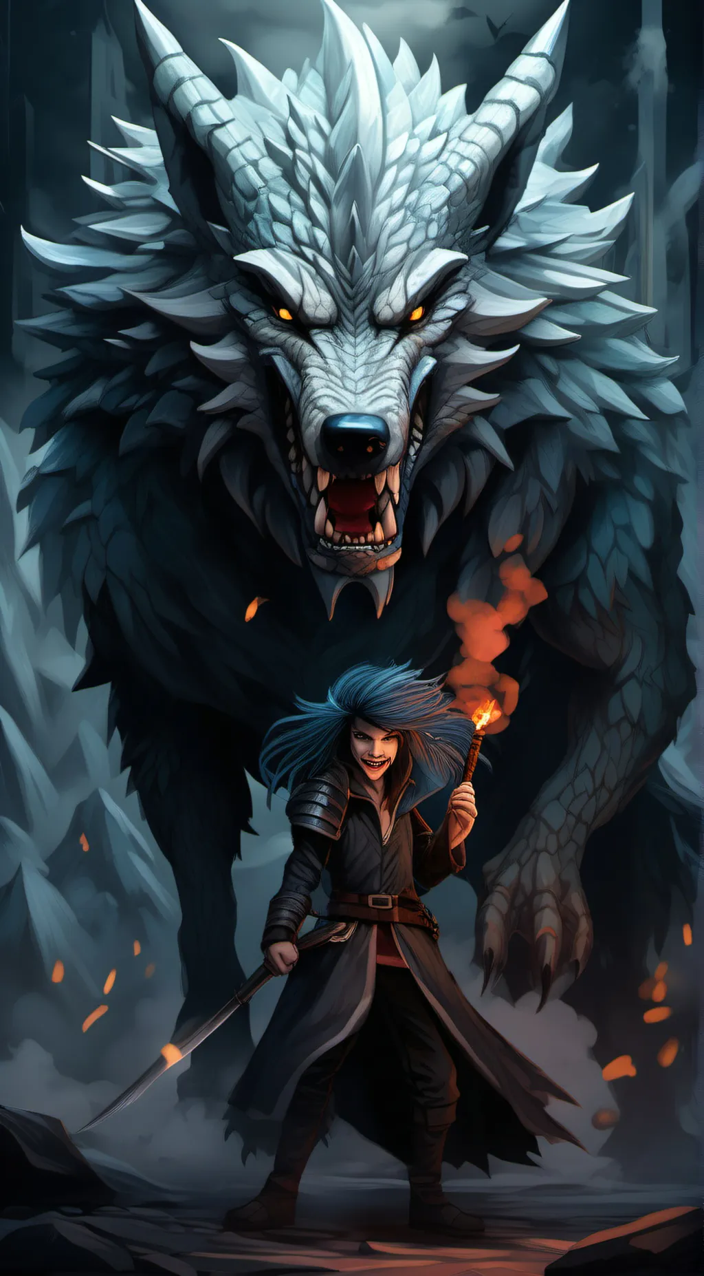 ai character: qween wolfy background