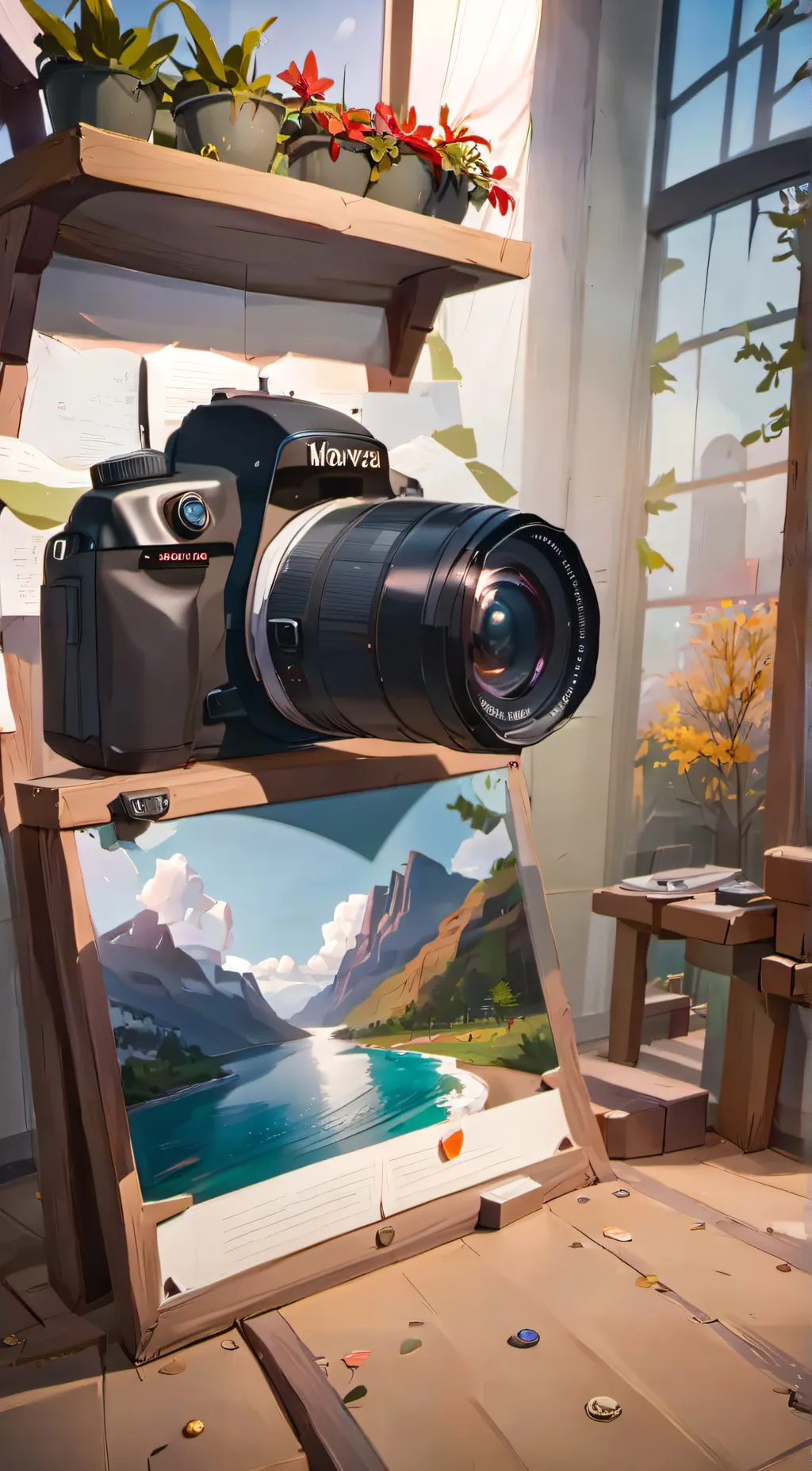 ai character: camera lab background