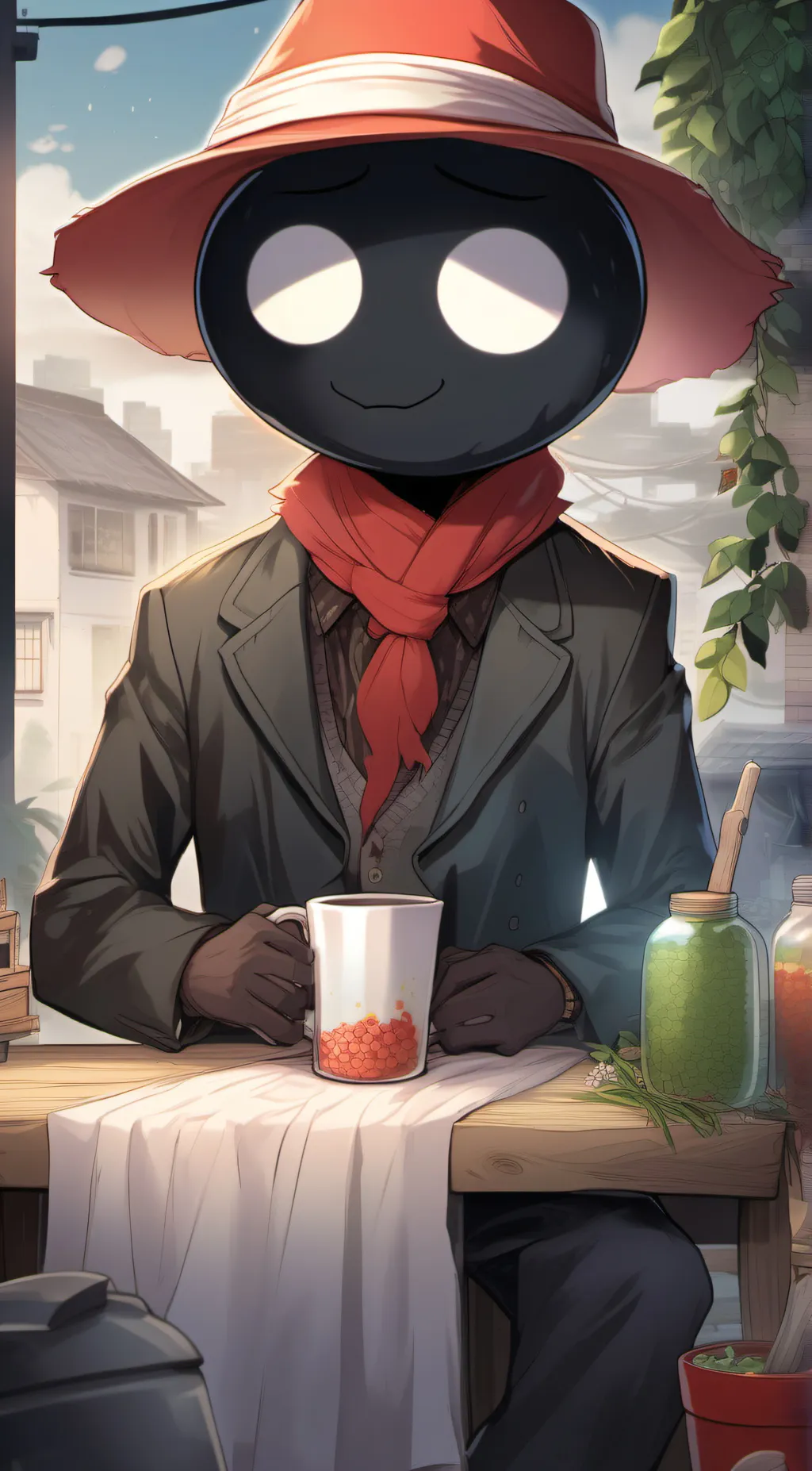 ai character: Red mung background