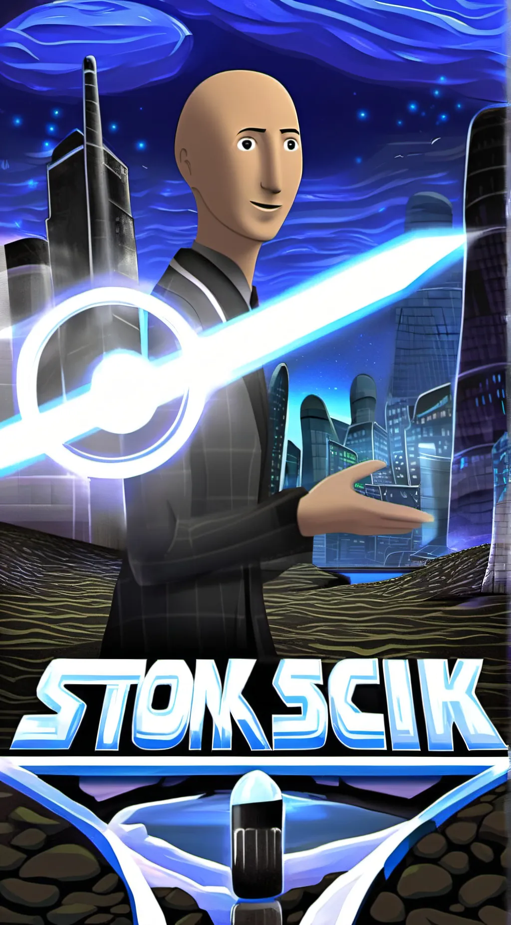 ai character: STONKS MAN background