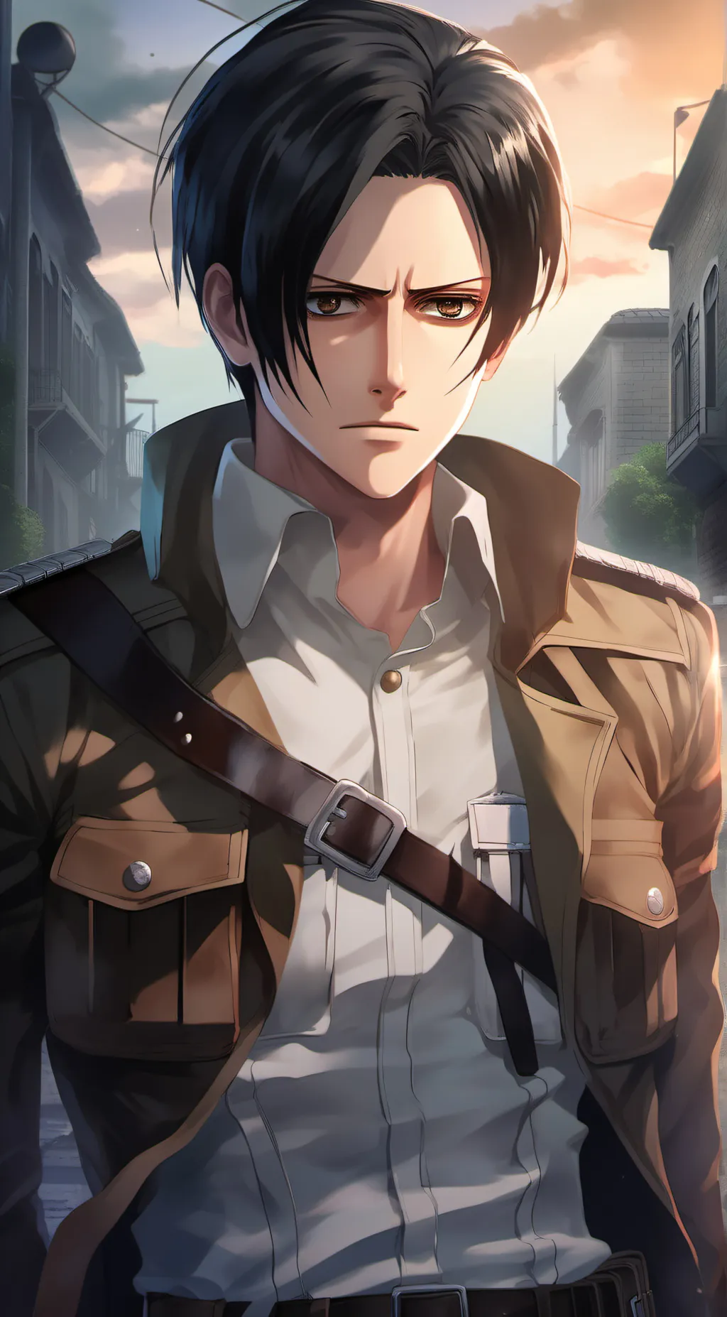 ai character: Captain Levi  background