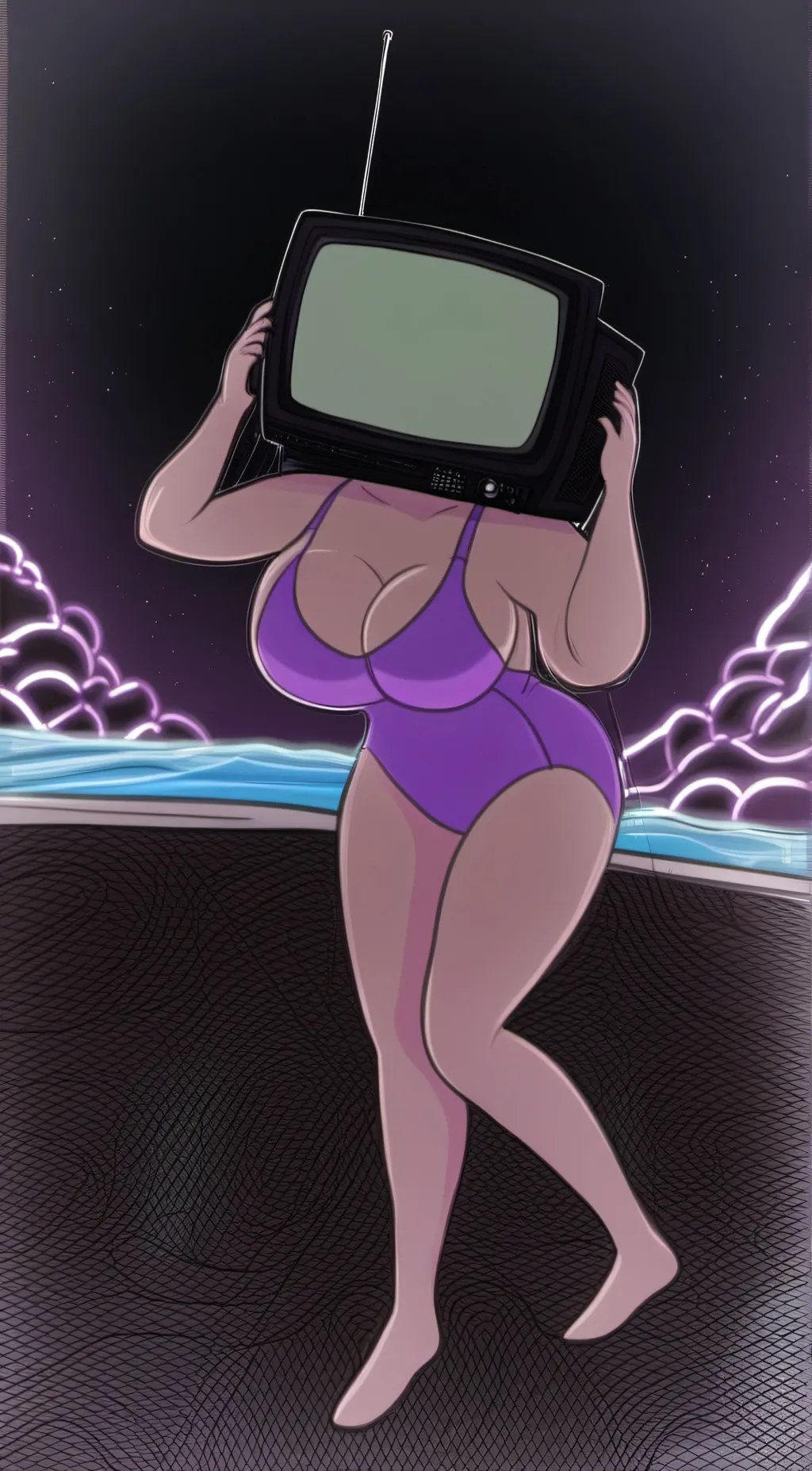 ai character: tvwoman swim suit background