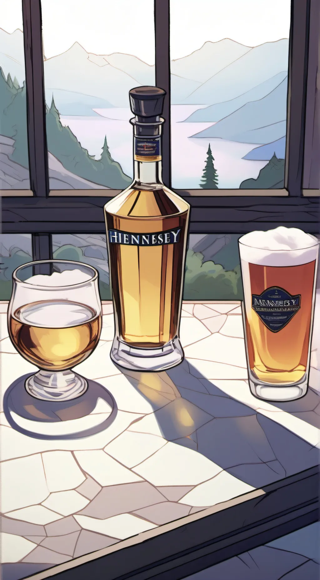 ai character: Hennessey glass background