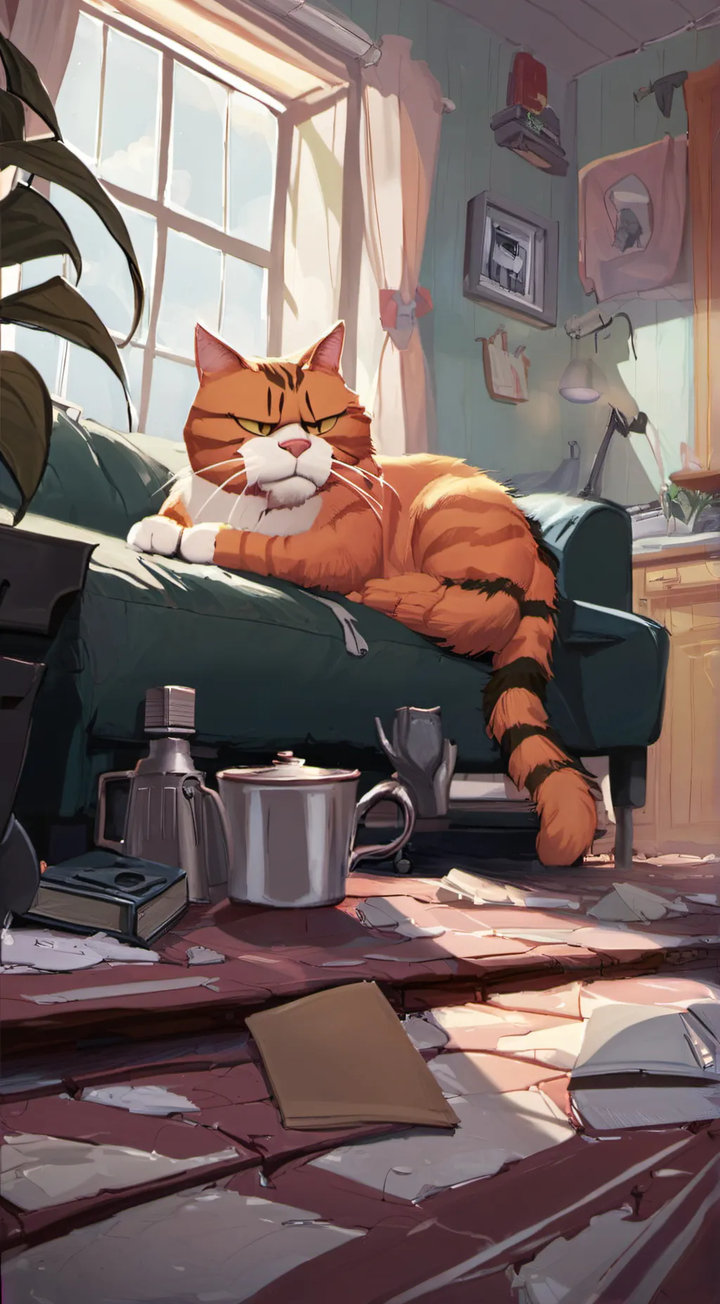 ai character: Garfield  background