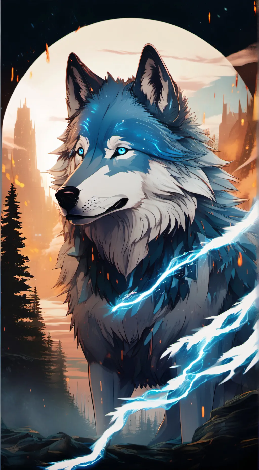 ai character: Electric Blue Wolf background