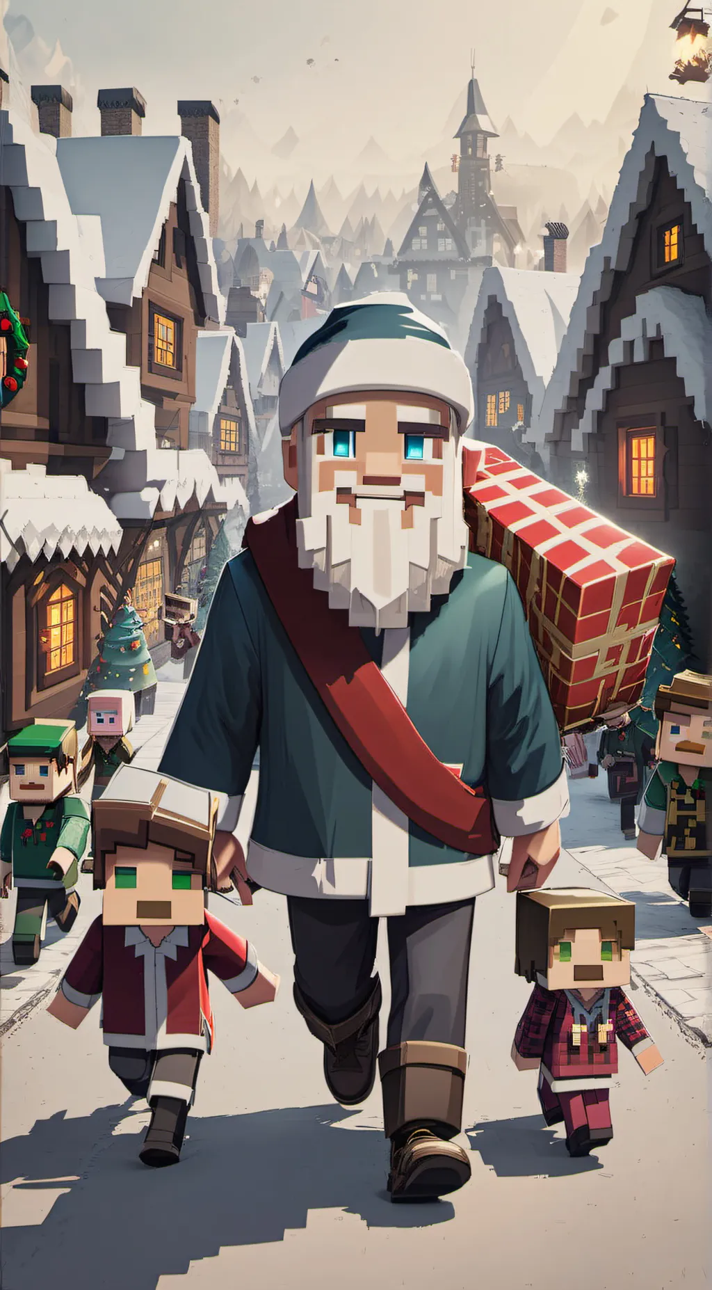 ai character: Minecraft Santa background