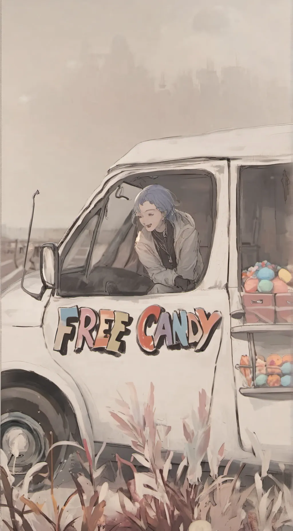 ai character: Sketchy white Van. background