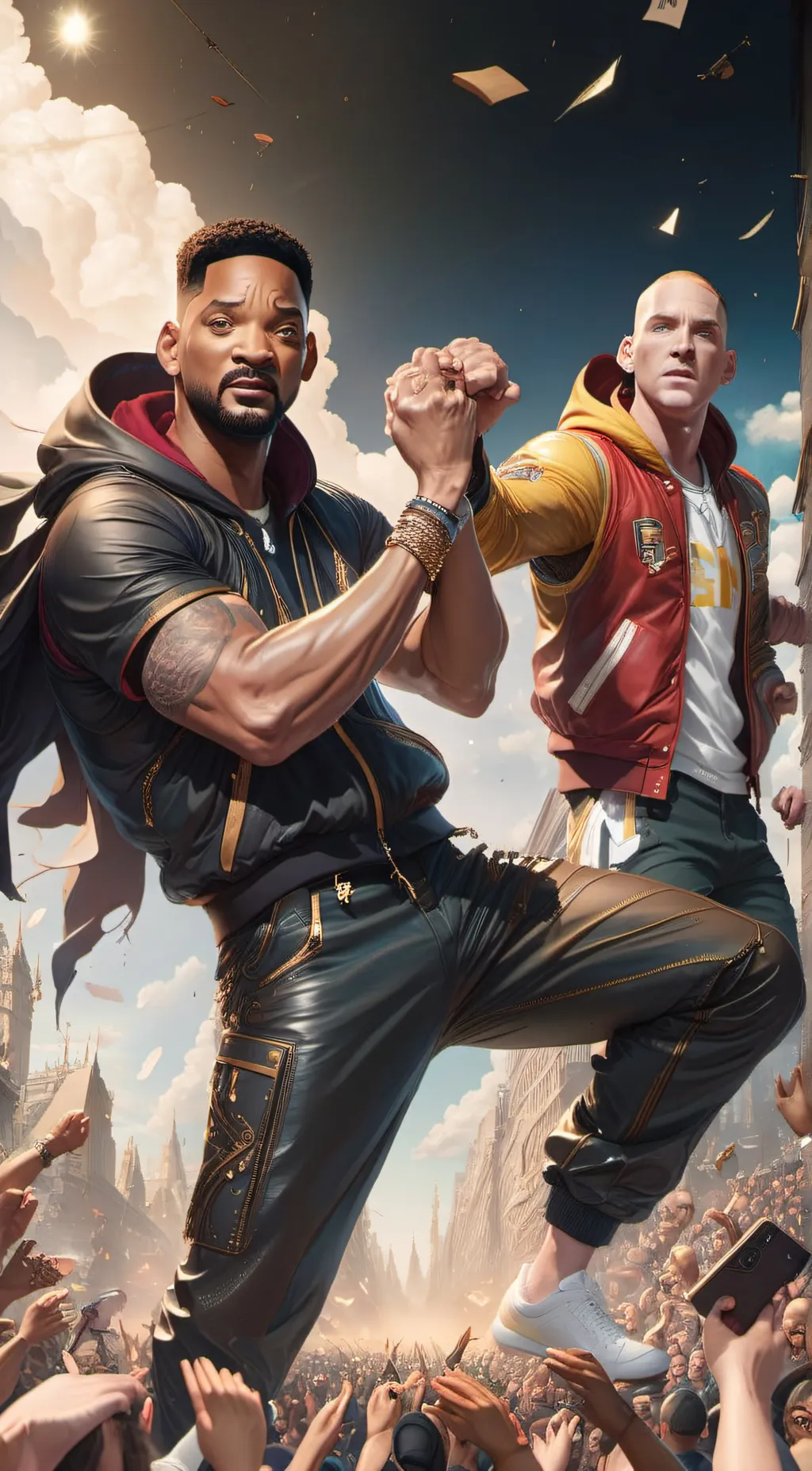 ai character: Eminem Will smith  background