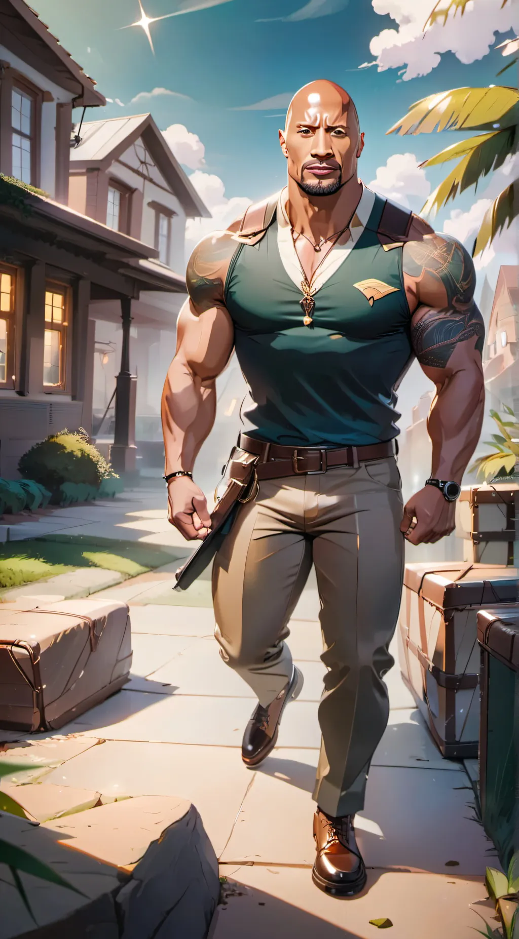 ai character: THE ROCK💥💥✨ background