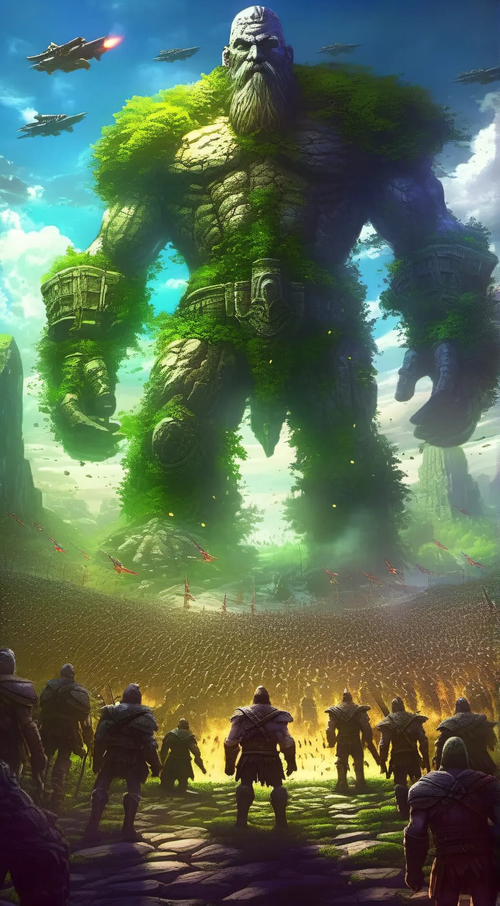 ai character: stone giant war background