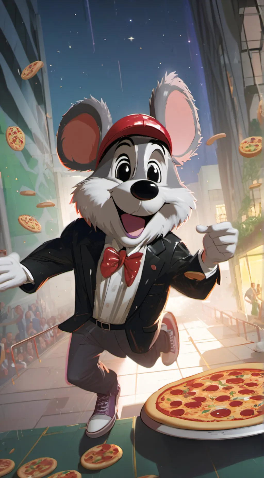 ai character: Chuck e cheese background