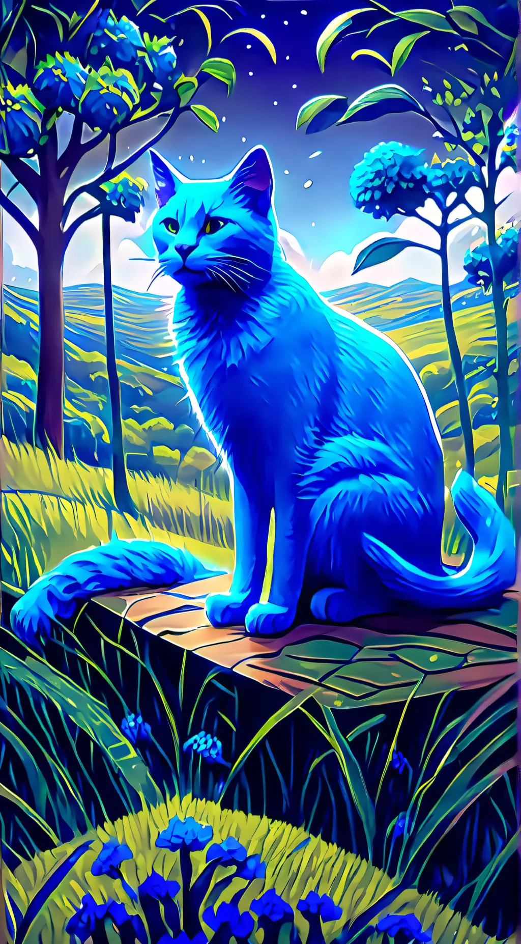 ai character: Wild blue cat background