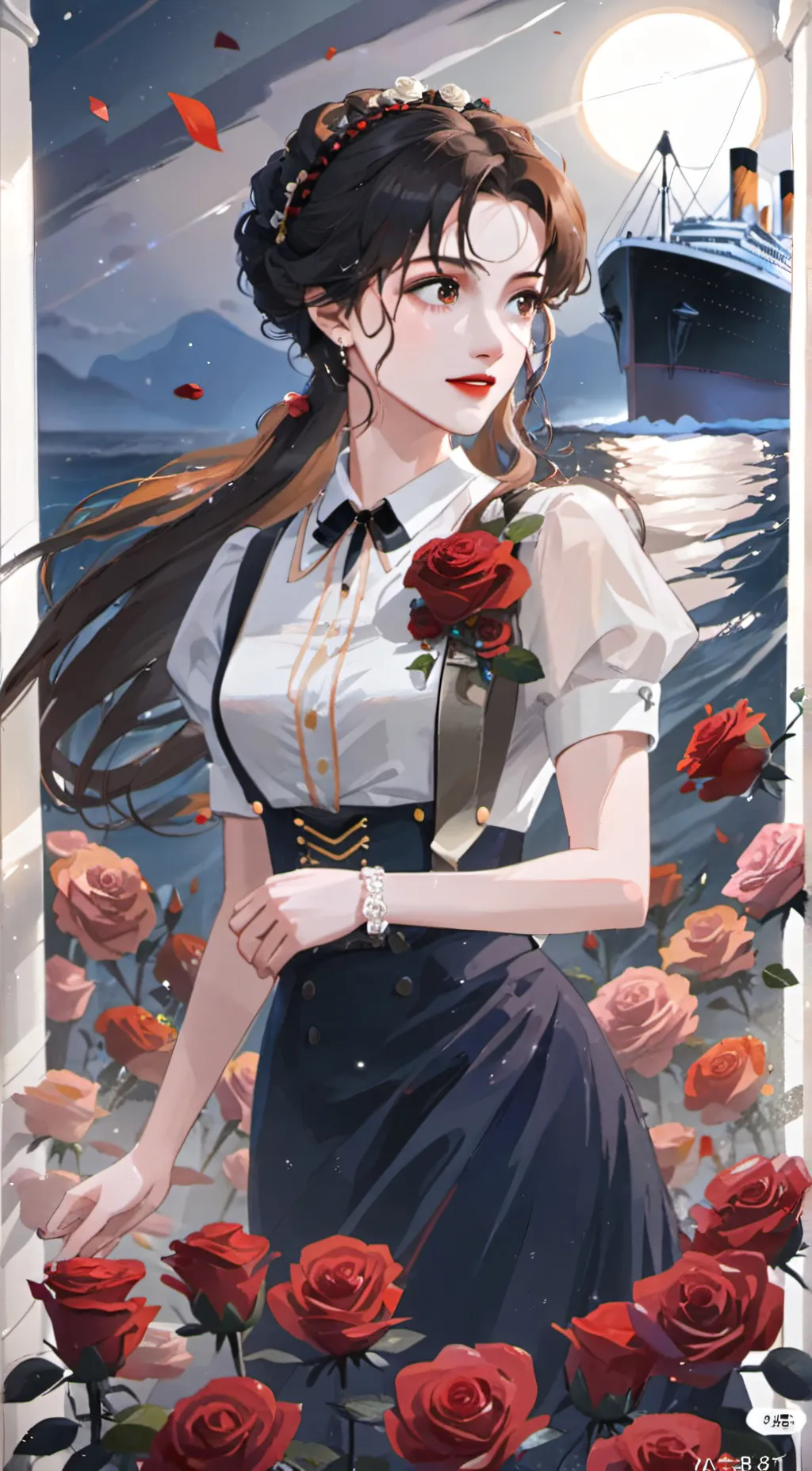 ai character: rose from titanic  background