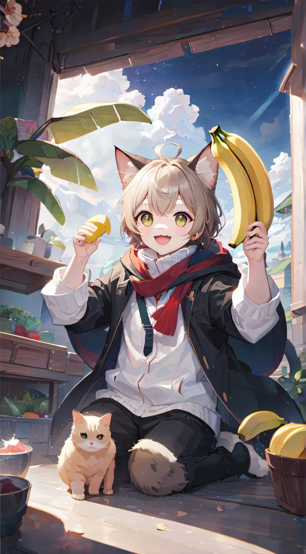 ai character: Banana cat background
