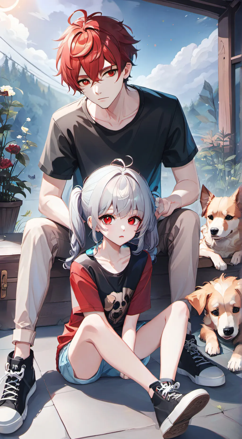 ai character: Hunter and flower background