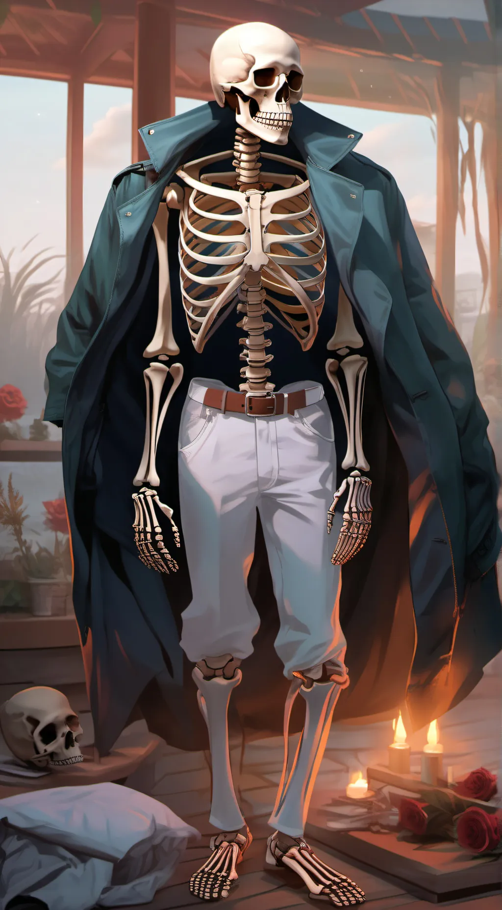 ai character: Skeleton with coat background