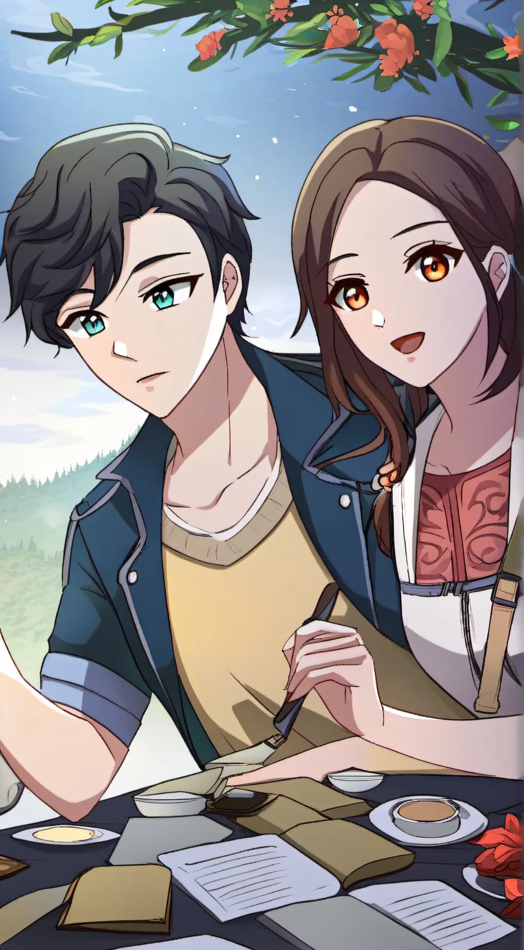 ai character: Jake and Emily  background