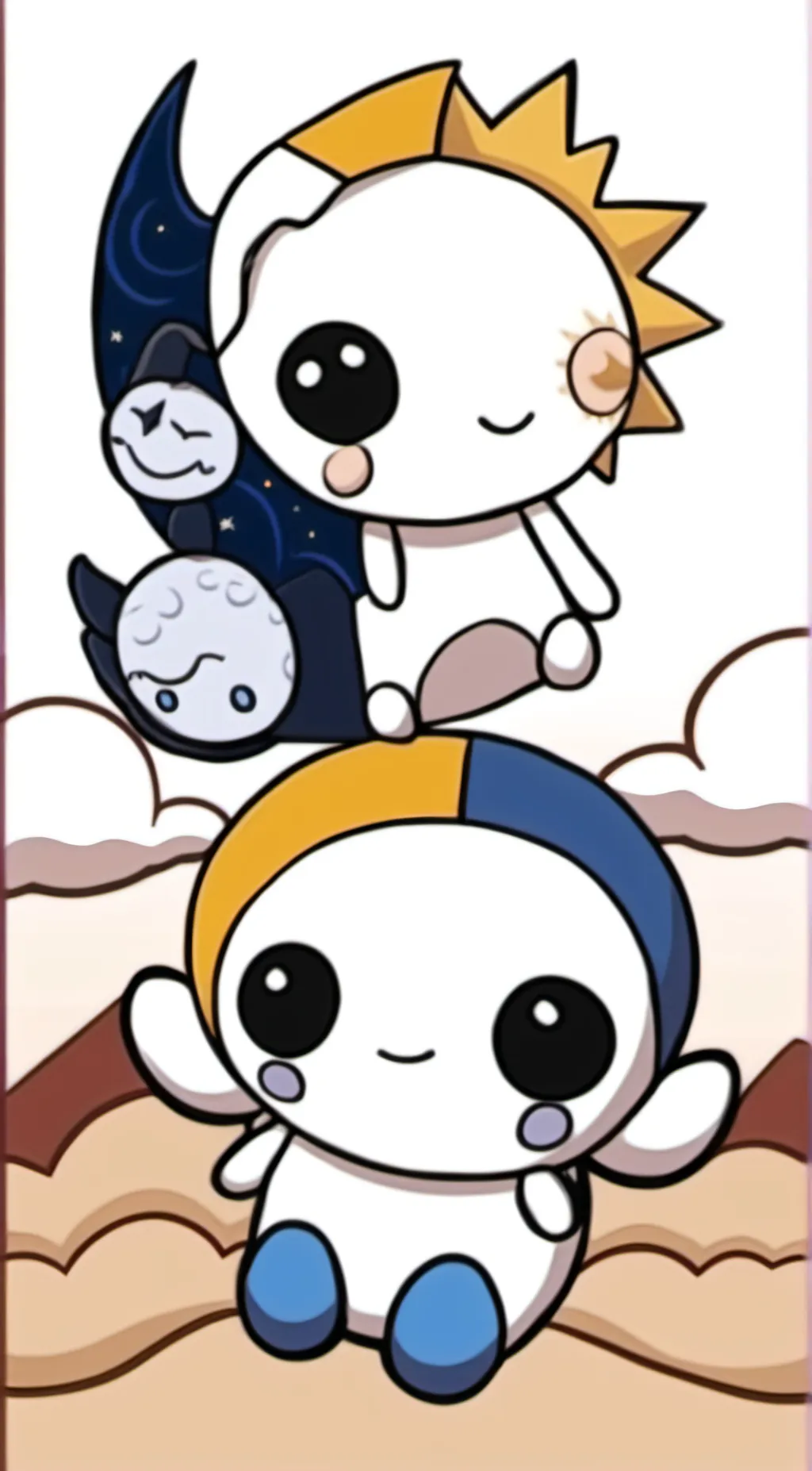 ai character: plushie sun moon background
