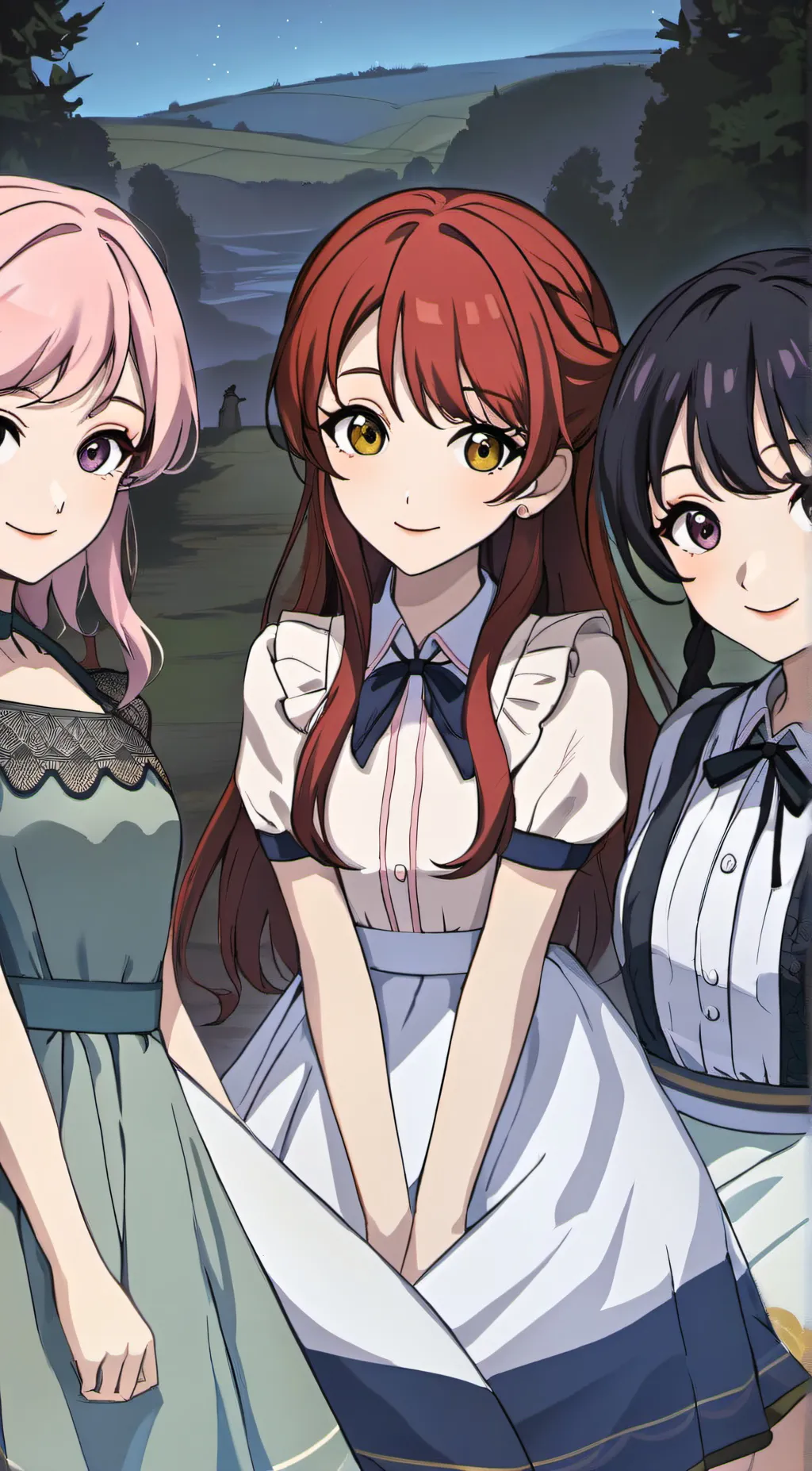 ai character: April,may,June  background