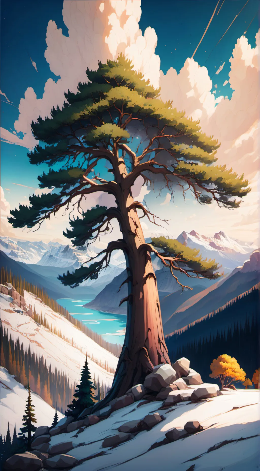 ai character: Pine tree background
