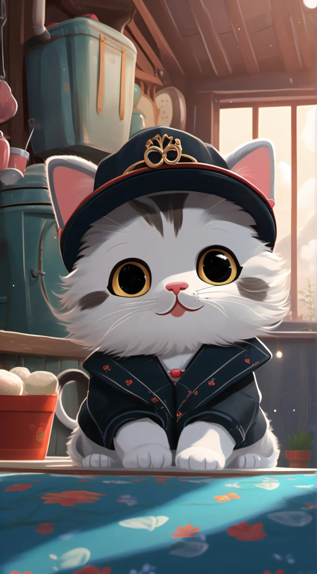 ai character: a cat yay background