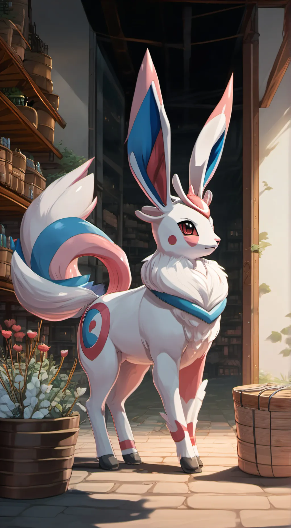 ai character: Sylveon x Espeon  background