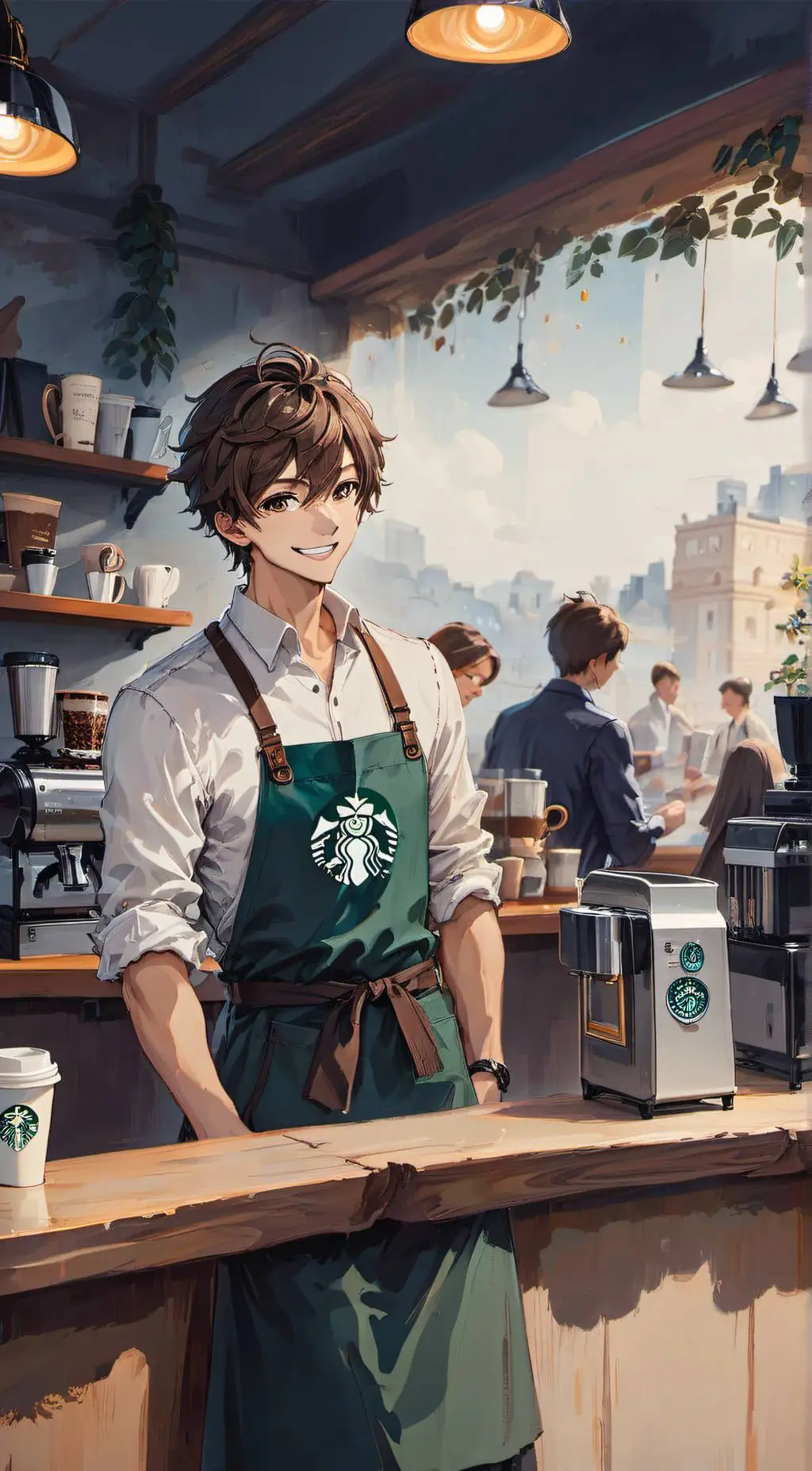 ai character: Starbucks Worker background