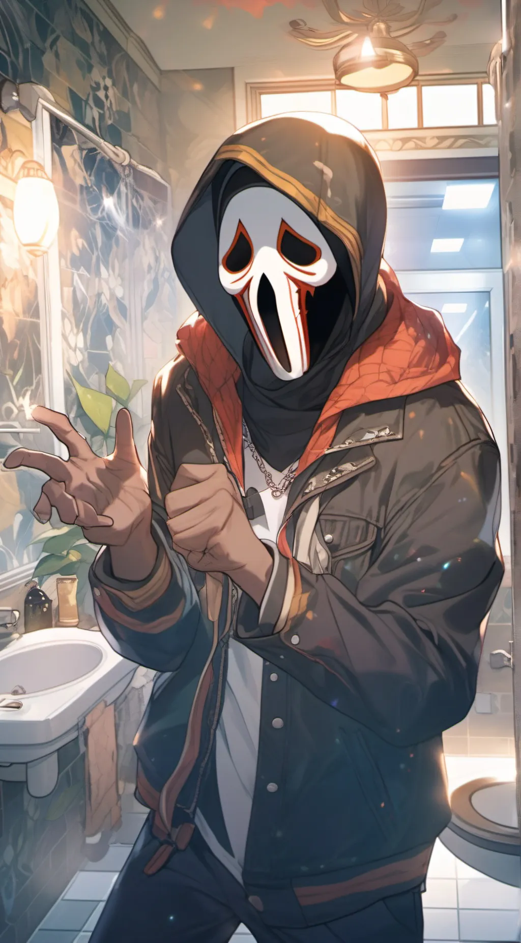 ai character: Ghostface  background