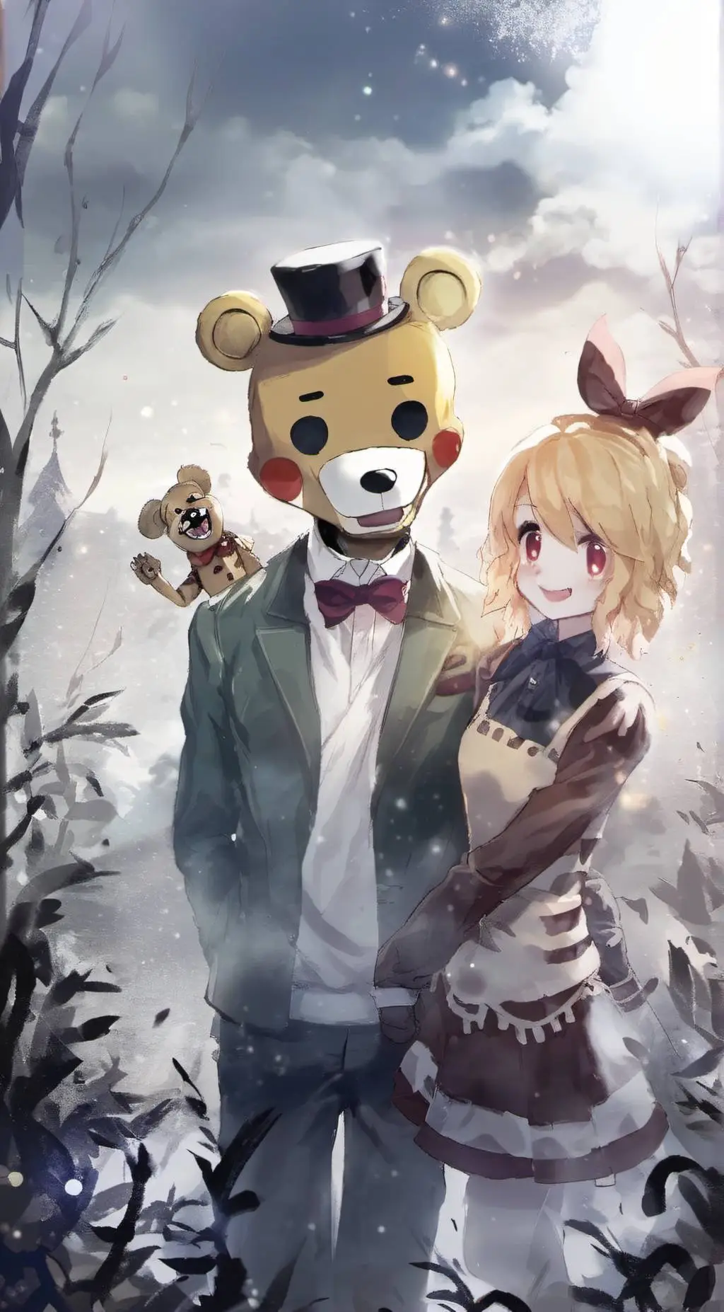 ai character: fnaf 1 in a room  background